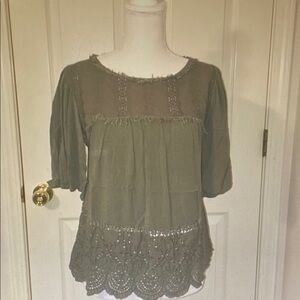 Knox Rose Olive Lace Trim Blouse